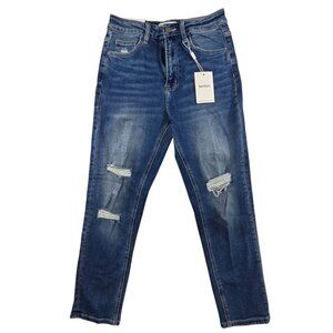 Bayeas Womens 26W Stretch Mom Jeans Distressed Style Size Blue Denim New Tags